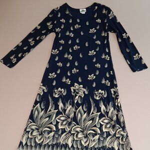 Vintage Superline USA Maxi Dress XL Gold Floral Navy Long Sleeve Elegant Beauty